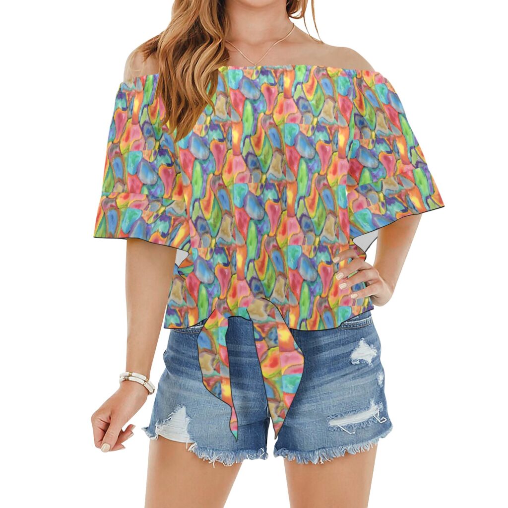 Willemstad Off Shoulder Front Tie Knot Blouse Top