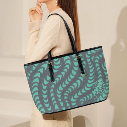 Charcoal & Turquoise Waves Tote Bag-Large