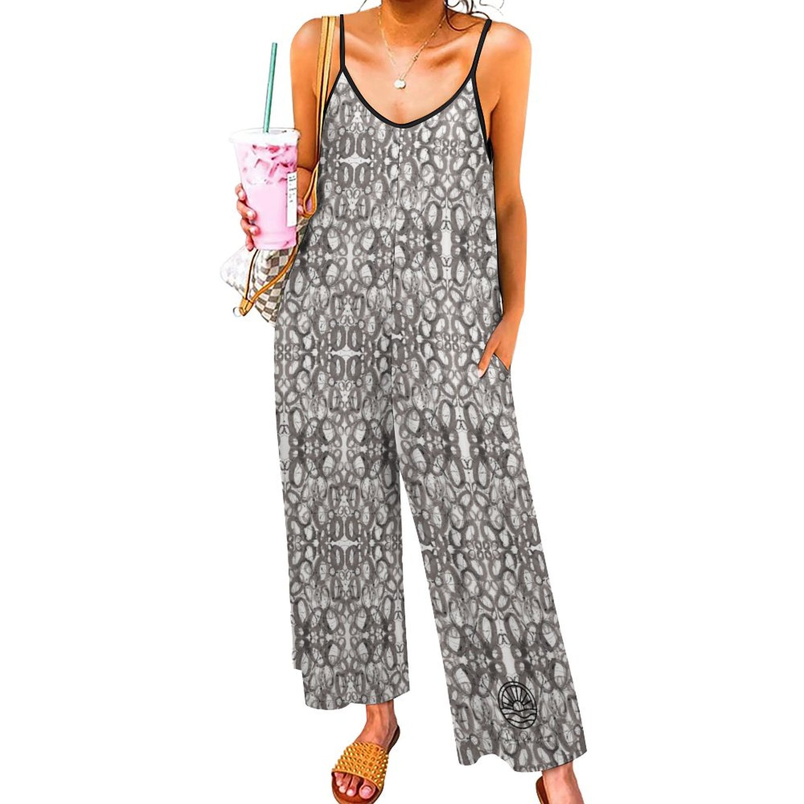 Jumpsuit Featuring Black & White Ovals Print