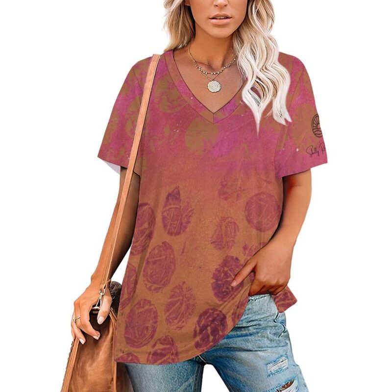 Autumn Ombre Women's Short-Sleeve V-Neck T-Shirt